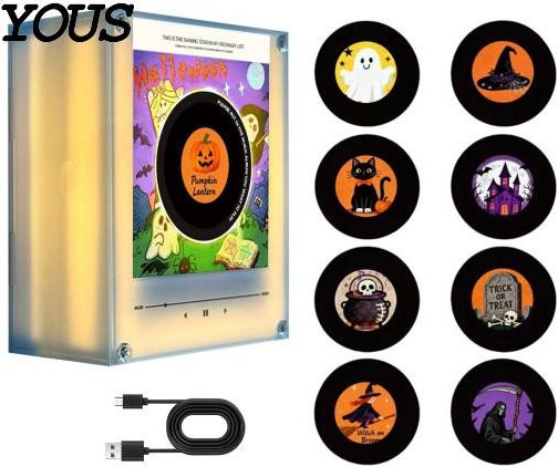 Individueller Musikwürfel als magnetischer Vinyl-Schallplattenspieler für den Kühlschrank mit 9 programmierbaren Platten, 128MB Speicher, NFC-Funktion und LED-Nachtlicht in Multicolour - Bild 1