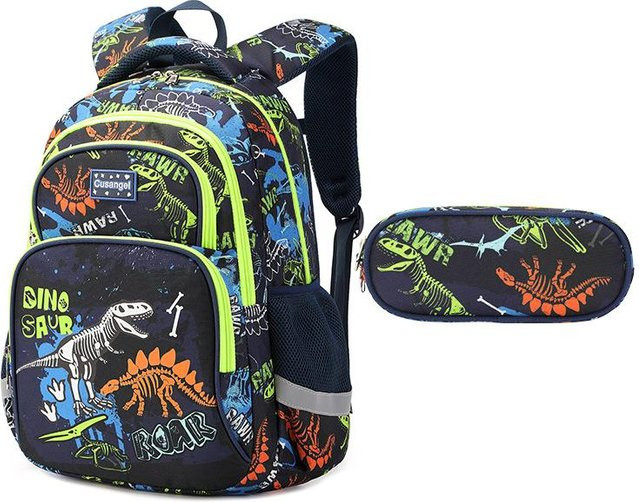 Cusangel Schulrucksack-Set für Kinder mit Dinosaurier und Einhorn Motiven in Multicolour - Bild 1