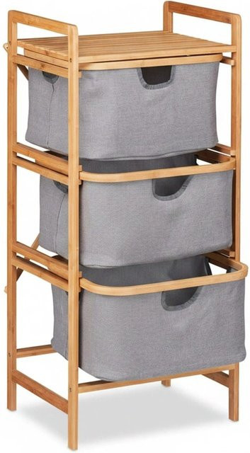 Relaxdays Wäschesortierer aus Bambus mit 3 Fächern und Ablage, Farbe Grau, B/T/H: 96 x 44 x 34,5 cm - Bild 1