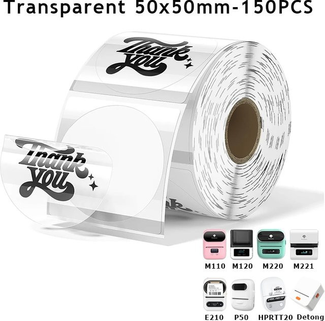 MrLabel Transparente runde Thermopapier Etiketten Rolle, Durchmesser: 5 cm, 150 Stück, passend für Phomemo m110 m200 m120 m220 e210 p50 detong p1 - Bild 1
