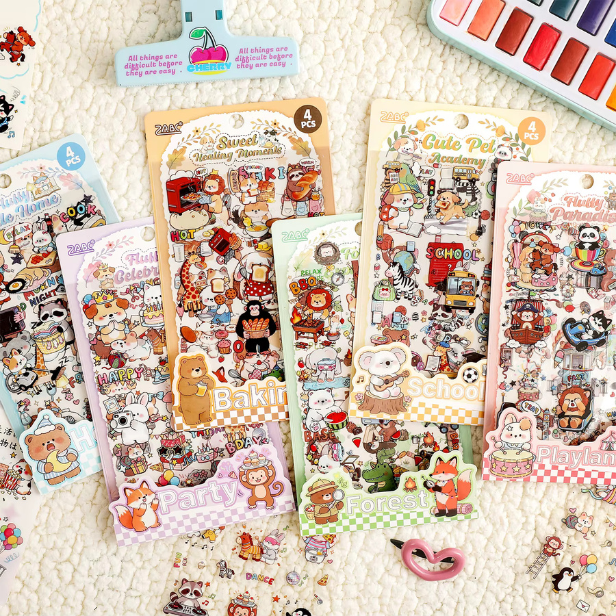 4 Blatt Kawaii Kleintier Cartoon Aufkleber in Mehrfarbig für DIY Tagebuch und Scrapbook - Bild 1