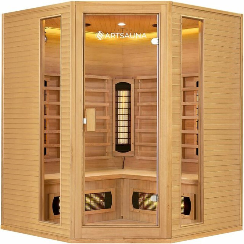 Artsauna Eck Infrarotkabine Nyborg E150V Vollspektrum mit Ambiente Beleuchtung aus Hemlockholz in Braun B/T/H: 150 x 150 x 190 cm - Bild 3