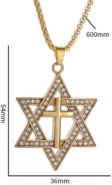 YIRAN Halskette, Diamant, Hexagramm Anhänger, Edelstahl, Gold, Unisex - Bild 1