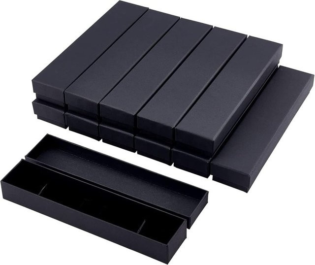 12er-Pack Schmuckschatullen aus Kraftpappe mit Samtkissen für Halsketten und Armbänder, B/T/H: 8,82 x 2,17 x 1,18 cm - Bild 1