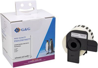 G&G Endlosetiketten aus Thermopapier weiß, kompatibel zu Brother DK-22212, Breite: 62 mm, Länge: 15,24 m - Bild 1
