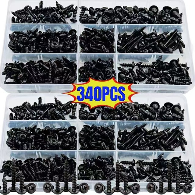 340-teiliges Set mit schwarzen selbstschneidenden Kreuzkopfschrauben mit Rundkopf - Bild 1