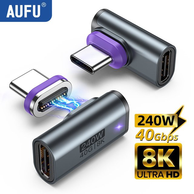 AUFU USB4.0 Magnetischer Adapter 24Pin 240W USB C auf Typ C Konverter mit 40Gbps Schnellladung und 8K Unterstützung kompatibel mit Thunderbolt 3 - Bild 1