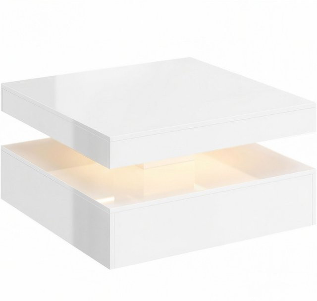 HOMCOM Couchtisch in Weiß mit Hochglanz-Finish und RGB LED Beleuchtung, moderner Wohnzimmertisch mit offener Ablage und Fernbedienung, B/T/H: 78 x 78 x 40 cm - Bild 1