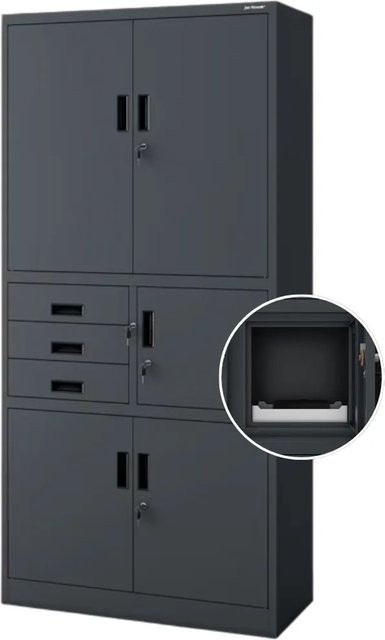 DELUKE Aktenschrank aus Metall mit Türen und Schubladen, abschließbar, Anthrazit, H x B x T: 185 x 90 x 40 cm - Bild 1