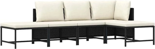 vidaXL 5-teilige Garten-Sofagarnitur in L-Form aus Poly-Rattan und Stahl mit Auflagen in Schwarz und Cremeweiß - Bild 1