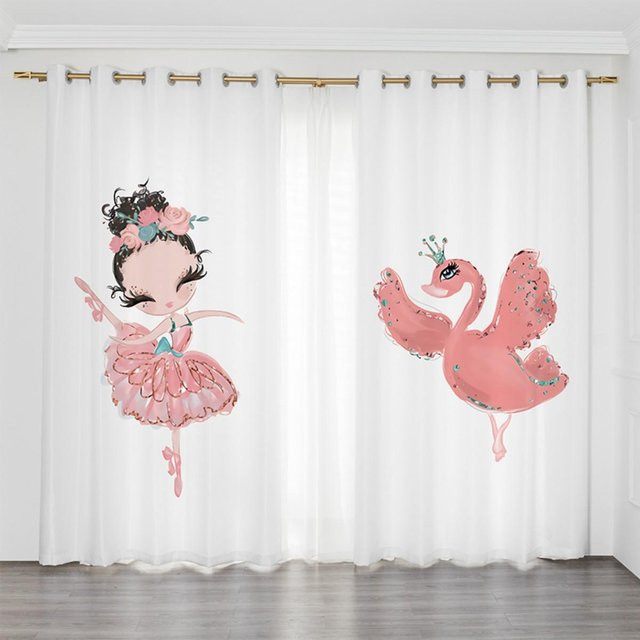 Yiran Furniture Einhorn und Ballerina Vorhänge für Kinder, 2er Set, Rosa und Weiß, Breite: 100 cm, Höhe: 130 cm - Bild 1