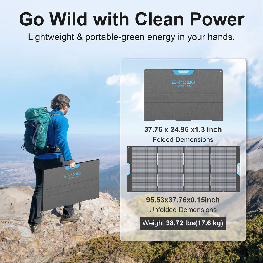 E-POWO 400W Tragbares Solarmodul Bifazial und Monofazial in Schwarz mit USB-A und Typ-C Ausgang, hocheffizientes faltbares Solarladegerät für Powerstation, Wohnmobile und Camping - Bild 3