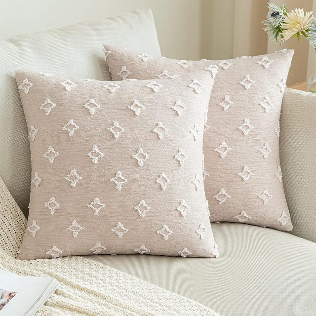 JMG Clothing Boho Kissenbezug aus Plüsch mit Sternen und Rauten-Jacquard in Weiß und Beige, B/H: 45 x 45 cm - Bild 1