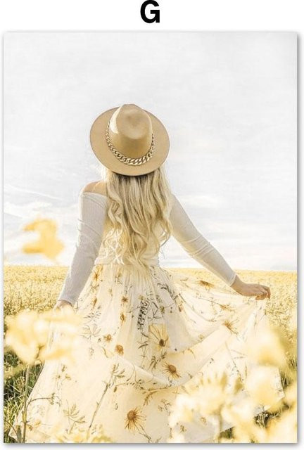Nordische Leinwand Wandkunst Flipped decorative painting mit Gänseblümchen, Sonnenblume, Zitrone, Mädchen und Auto, Mehrfarbig, Breite: 50 cm, Höhe: 70 cm - Bild 1