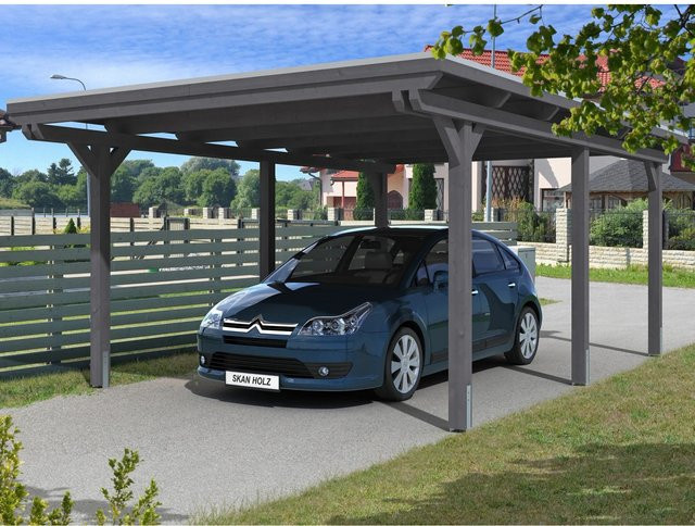 Skan Holz Carport Emsland farbbehandelt Schiefergrau B/T: 404 x 604 cm, Höhe: 242 cm - Bild 1