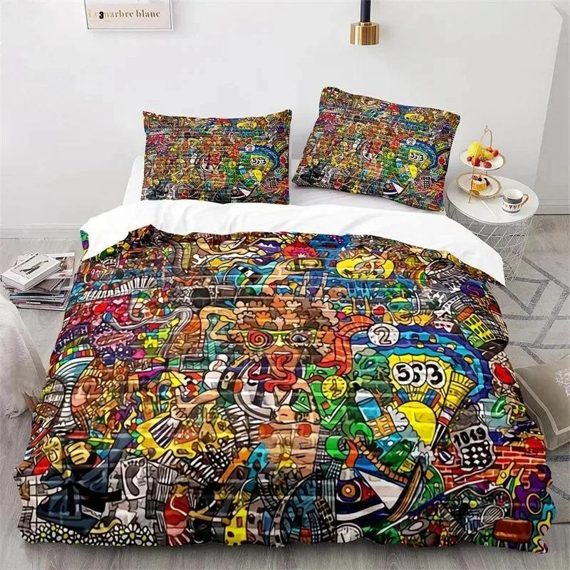 Bettwäsche Set Binchi Fitness Graffiti Hip Hop Street Art Design aus Mikrofaser, Mehrfarbig, B/H: 135 x 200 cm - Bild 1