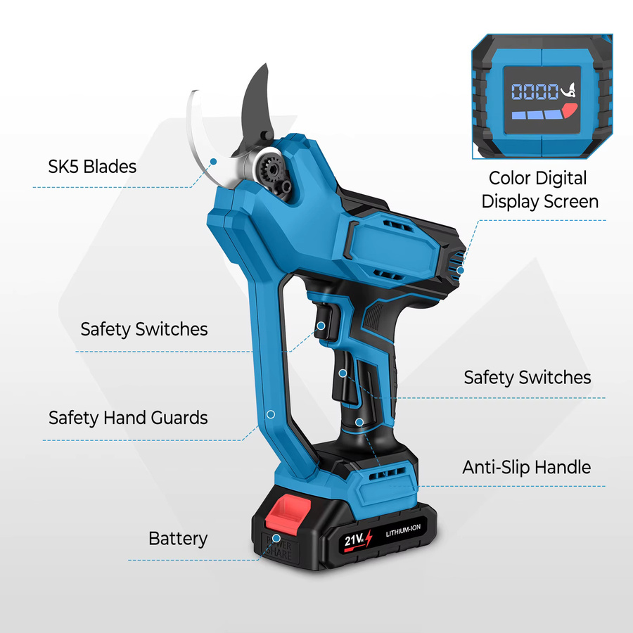 Kabellose elektrische Gartenschere von Makita mit 60 mm bürstenlosem Schneidwerkzeug und automatischer Geschwindigkeitsregelung in Blau, kompatibel mit Makita LXT 21V Akku - Bild 6