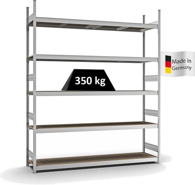 PROREGAL Weitspannregal Stecksystem T-Profil in Silber, verzinkt, mit 5 Ebenen aus Spanplatten, H x B x T: 300 x 250 x 50 cm - Bild 1