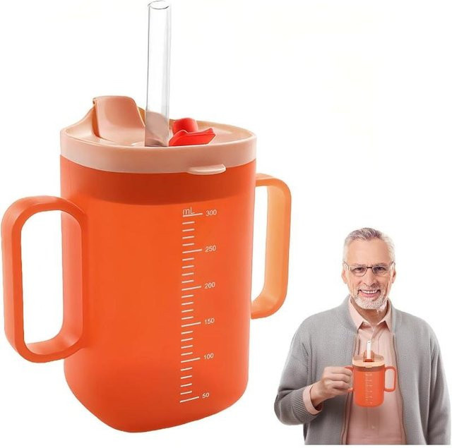 3-in-1 Schnabeltasse für Senioren aus BPA-freiem Silikon mit Griff, 300 ml, Rot - Bild 1