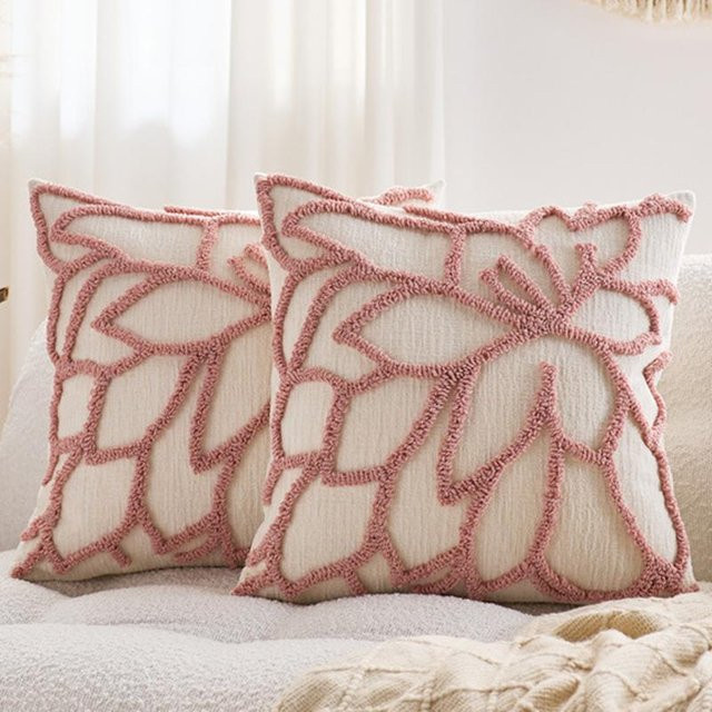 JMG Clothing Boho Chenille Kissenbezug mit floralem Design in Pink, B/H: 45 x 45 cm - Bild 1