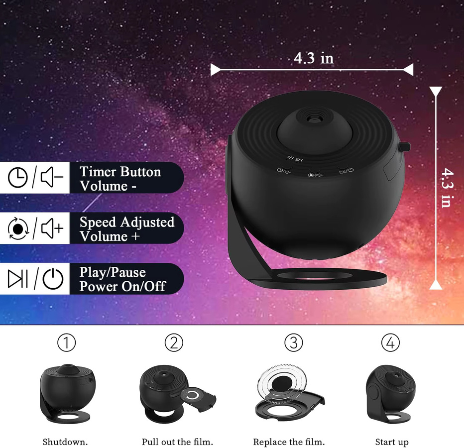 Visason Galaxy Projektor Nachtlicht mit 360 Grad Rotation und HD-Sternenprojektion für dein Zimmer - Bild 3