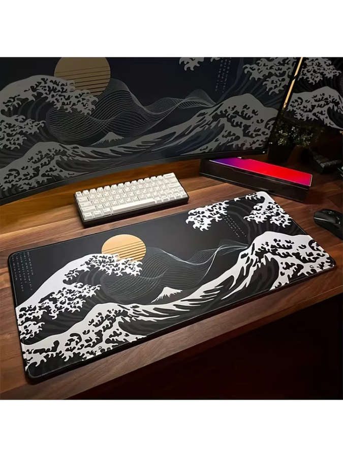 VIKAMA Great Wave off Kanagawa Mauspad, rutschfeste Gaming-Schreibtischunterlage und Tastaturunterlage für Büro und Gaming - Bild 3