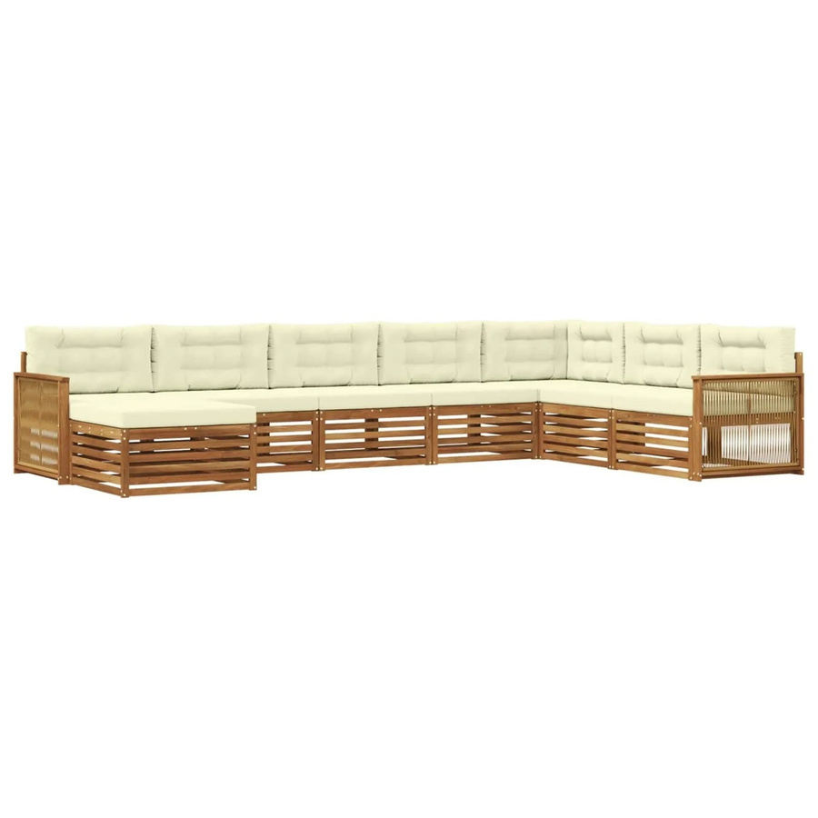 vidaXL Outdoor-Sofagarnitur L-Form aus Akazienholz mit 8 Kissen in Natur und Creme - Bild 2