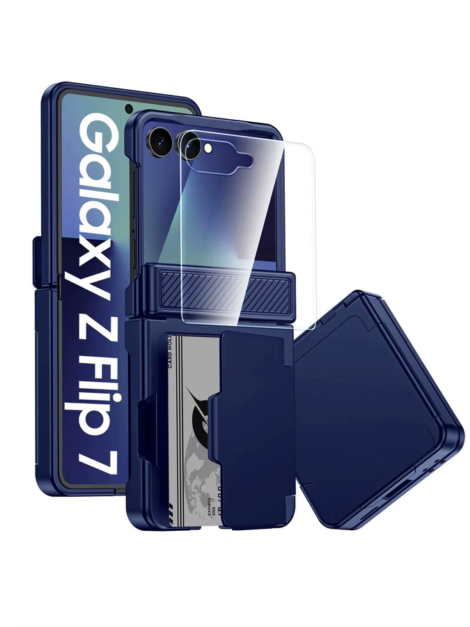 BANGZAO Handyhülle für Galaxy Z Flip 7 mit Kartenhalter, RFID-Schutz und HD-Schutz, Blau - Bild 7