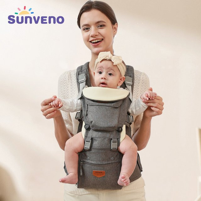 Sunveno Ergonomische Hybrid Babytrage als Babykänguru mit Hüftsitz in Grau - Bild 1