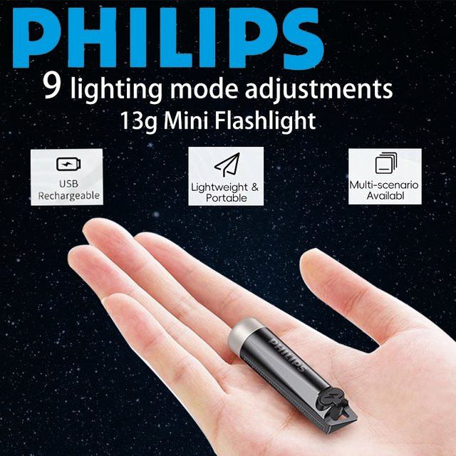 Philips SFL1121 EDC Taschenlampe, wiederaufladbare Mini-LED-Taschenlampe für Camping und Wandern - Bild 1