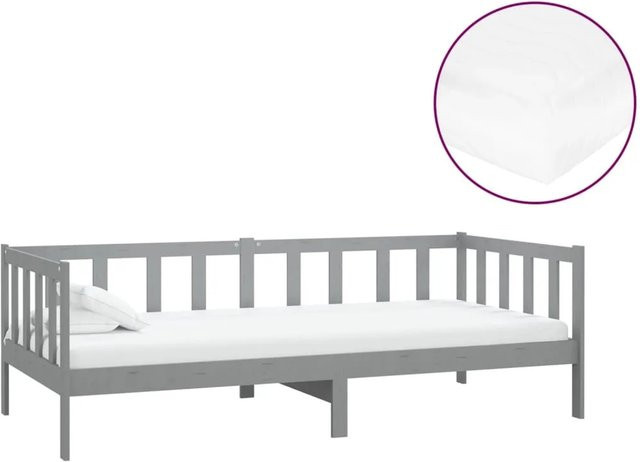 vidaXL Tagesbett aus massivem Kiefernholz mit Matratze aus PU-Schaumstoff, Grau, B/T/H: 90 x 200 cm - Bild 1
