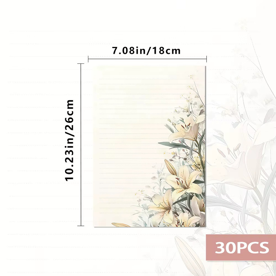 Liniertes B5-Schreibpapier mit elegantem Lilien-Design in Weiß, 30 Blatt - Bild 2