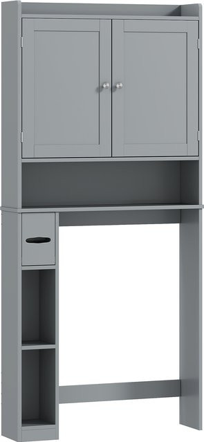 HOMCOM Aufsatzschrank für WC oder Waschmaschine in Grau mit 2 Türen und 3 offenen Fächern, B/T/H: 80 x 19,5 x 170 cm - Bild 1