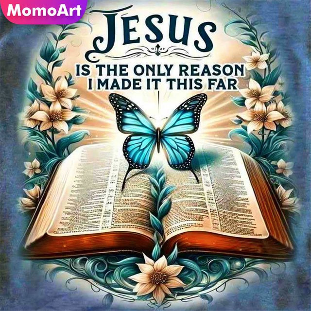 Momoart Diamantmalerei Jesus Motiv mit Schmetterling und floralen Elementen als DIY Mosaik Stickerei in Multicolour, B/T/H: 20 x 20 x 20 cm - Bild 1