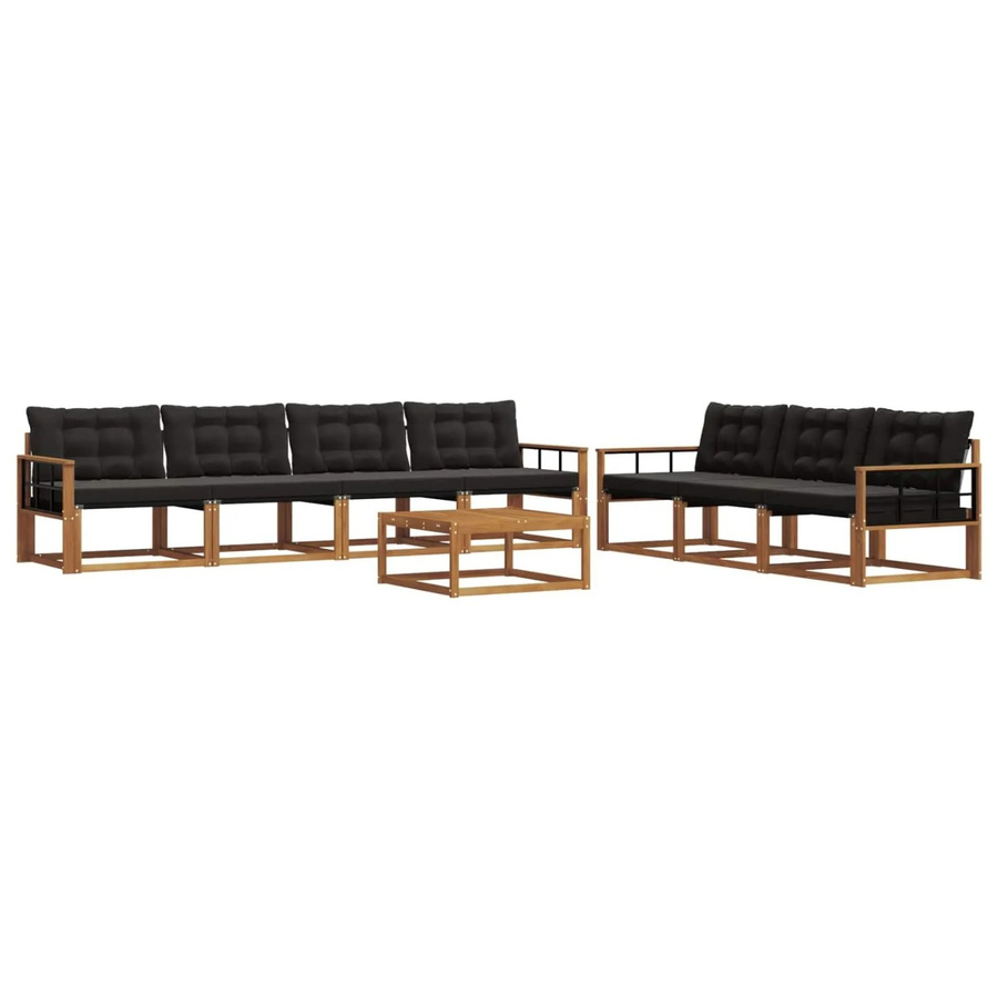 vidaXL Outdoor-Sofagarnitur 8-teilig in U-Form aus Akazienholz und Textilene mit Kissen, Schwarz und Natur - Bild 2