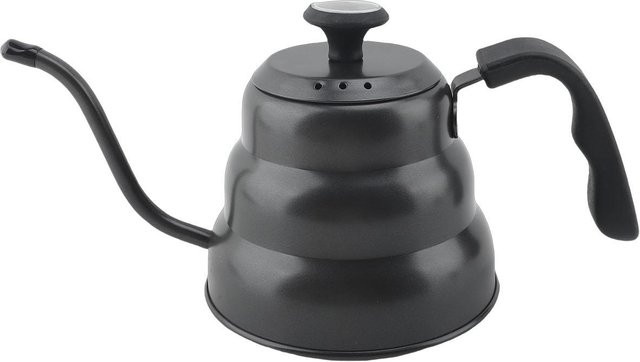 Koogeelife Pour Over Kaffeekessel aus Edelstahl mit Schwanenhals und Thermometer, geeignet für Herdplatten und Induktionskochfelder, Farbe: Silber/Schwarz - Bild 1