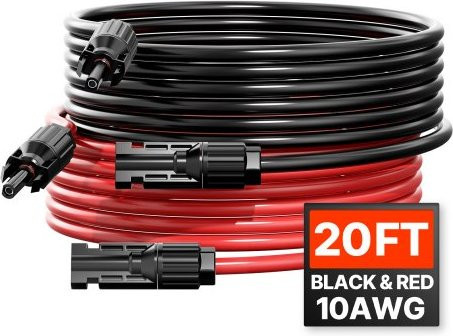 VEVOR Solar Panel Verlängerungskabel Set mit 1 Paar Steckern 10AWG 6 mm² 6,1 m in Rot und Schwarz - Bild 1