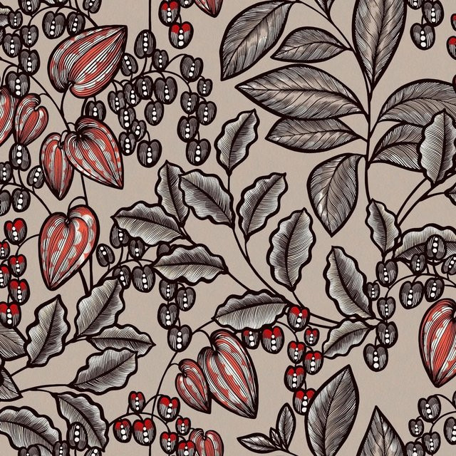 Profhome Blumen Tapete Floral Matt in Braun Grau Rot Multicolour, B: 0,53 m x L: 10,05 m - Bild 1