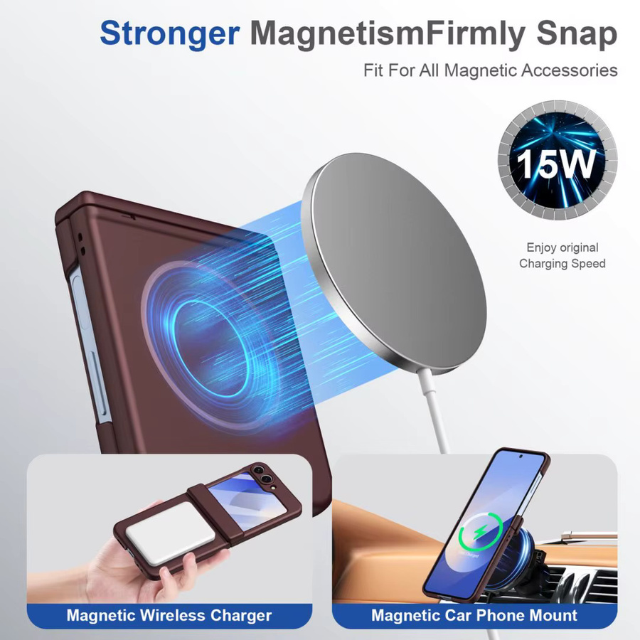 Samsung Scharnierschutz-Handyhülle für Galaxy Z Flip7, Flip7 FE, Flip6, Flip5 und Flip4 mit integrierter Glasfolie und magnetischer kabelloser Ladefunktion, Grau - Bild 4