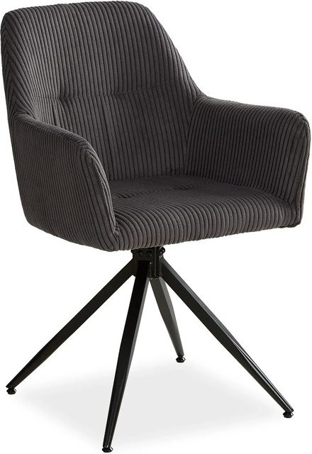 Homestyle4u Polsterstuhl drehbar in Grau mit Cord-Bezug und Armlehnen - Bild 1
