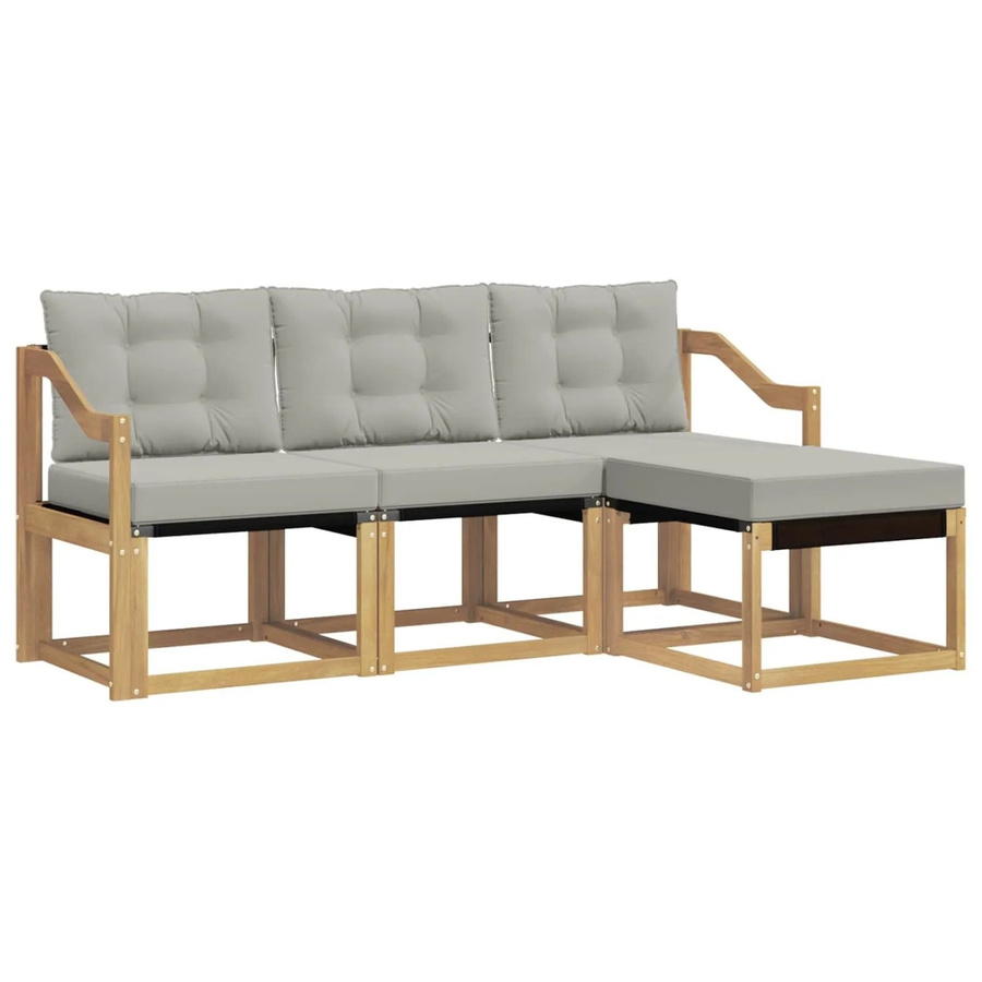 vidaXL Outdoor-Sofagarnitur 4-teilig aus Akazienholz mit Textilene und Kissen in Weiß-Hellgrau - Bild 2
