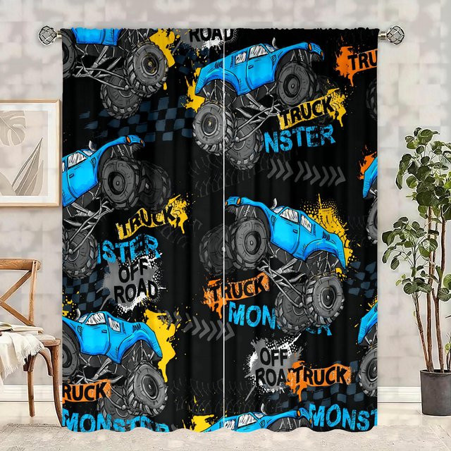 2er-Set Autodruckvorhang aus Polyester mit modernem Grafikdesign, halbtransparent, Mehrfarbig, Breite: 76,2 cm, Höhe: 165,1 cm - Bild 1