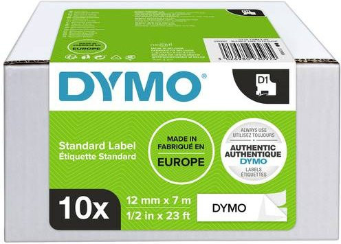DYMO D1 Polyesterband Vorteilspack 10er Set, Weiß mit schwarzer Schrift, Breite: 1,2 cm, Länge pro Band: 7 m - Bild 2