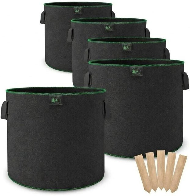 TTL GARDEN Pflanzsack 5er Set aus Filz, 40L Pflanzentöpfe für Gemüse, Kräuter und Beeren, Durchmesser: 37 cm, Farbe: Schwarz - Bild 1