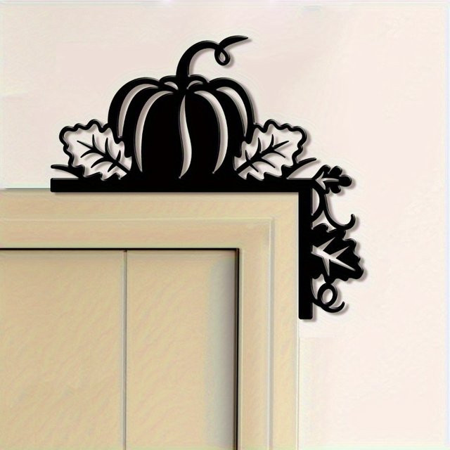 Rustikale Kürbis-Wandskulptur aus Metall von CIFBUY in Schwarz mit floralen Blattakzenten - Bild 1