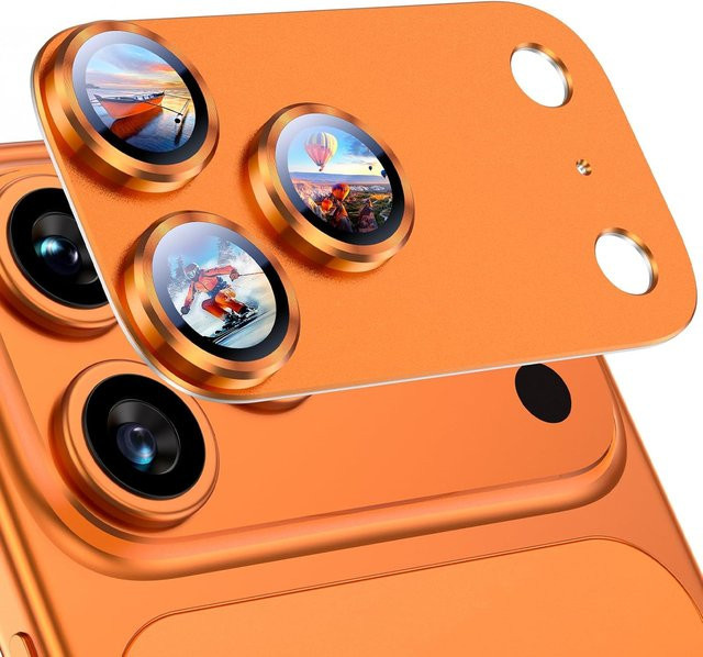 Kamera Schutz Glas aus Metall für Apple iPhone 17 Pro Max Objektiv Ring Abdeckung in Orange - Bild 1