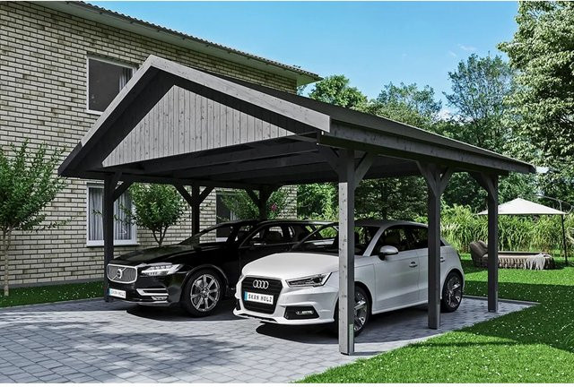 Skan Holz Carport Wallgau Satteldach aus Nadelholz in Grau mit Bitumendachschindeln B: 620 cm, T: 500 cm, H: 354 cm - Bild 1