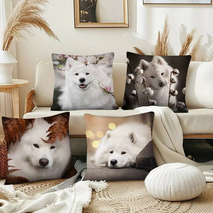 Quadratischer Kissenbezug mit Samojede-Motiv in Weiß für Sofa und Schlafzimmer - Bild 2