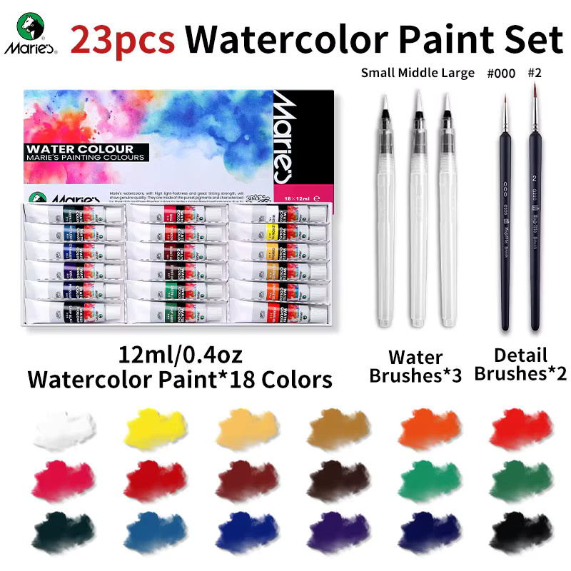 Marie's Art Aquarellfarben-Set mit 23 Farben und 5 Pinseln, Mehrfarbig, 12 ml pro Farbe - Bild 7