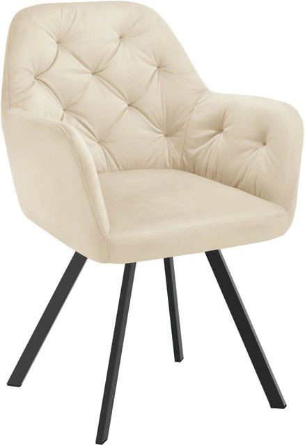tectake Lucia Drehbarer Samt-Armlehnstuhl mit Steppmuster in Beige, B/T/H: 58 x 58 x 87 cm - Bild 2